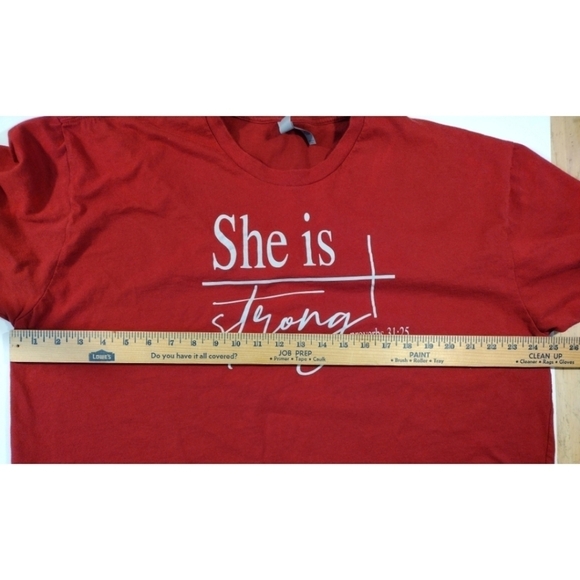 She is Strong Proverbs 31:25 red short sleeve t-shirt - Picture 7 of 10